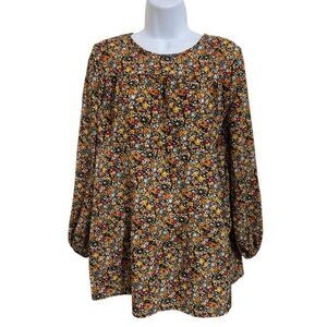Emery Rose Floral Print Long Sleeve Peasant Boho Cottagecore Tunic‎ Top Size M